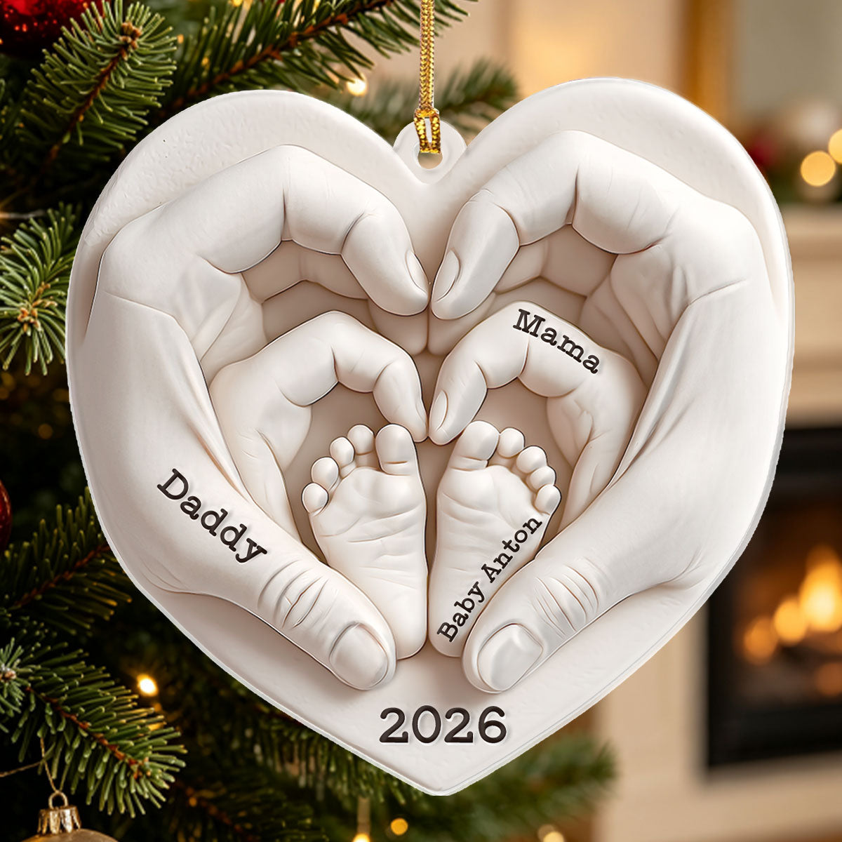 Heart Of Love Keepsake - Personalized 3D Relief White Acrylic Ornament
