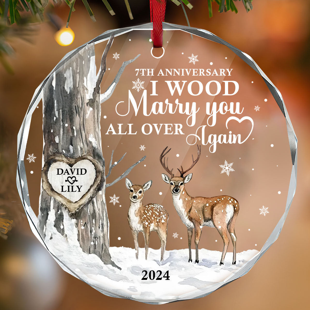 I Wood Marry You All Over Again 5th Anniversary - Personalized Custom Glass Ornament