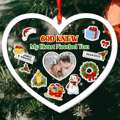 God Knew My Heart Needed You - Personalized 3 Layered Christmas Shaker Ornament