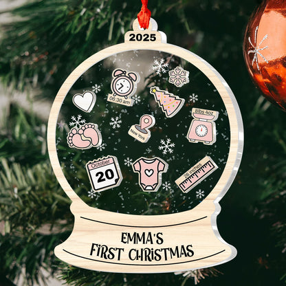 Baby's First Christmas Snow Globe - Personalized 3 Layered Christmas Shaker Ornament FCCSOLETN2467T
