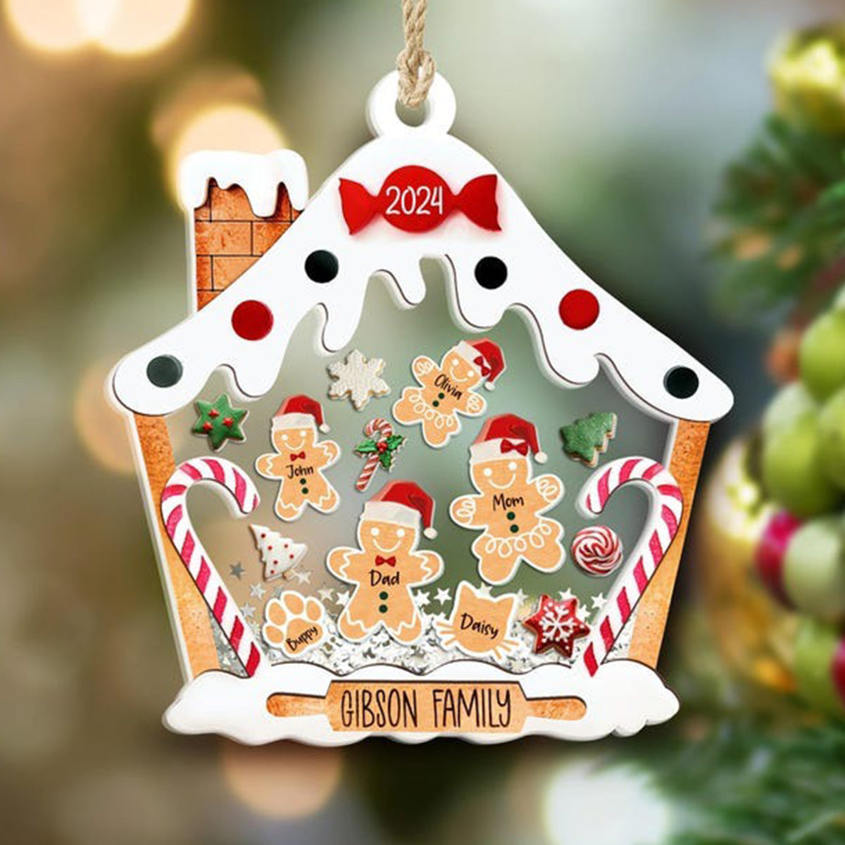 Personalized Gingerbread House Family - Personalized 3 Layered Christmas Shaker Ornament FCCSOLETN2165D