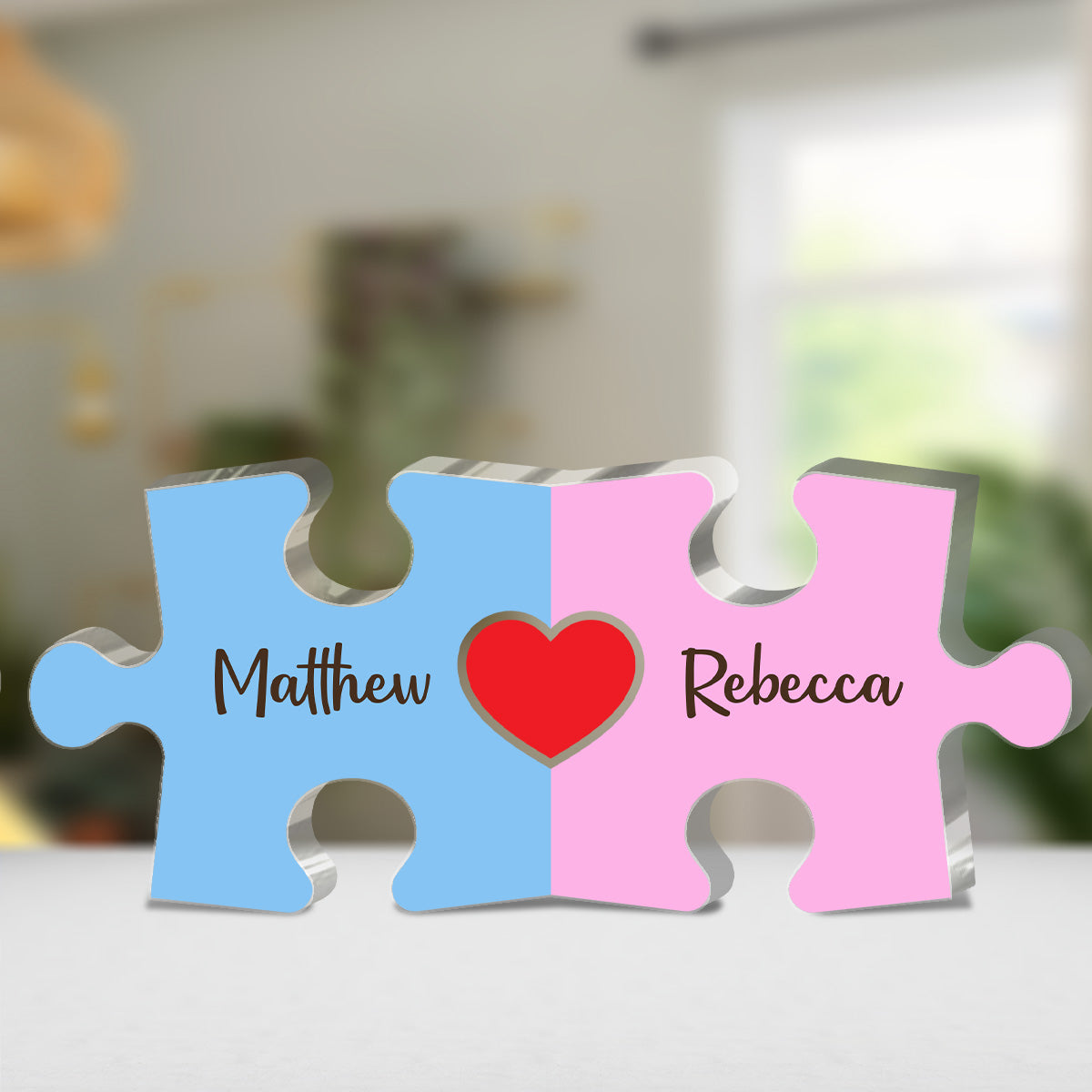 Puzzle Couple Name Sign - Personalized Custom Shaped Squared Acrylic Plaque