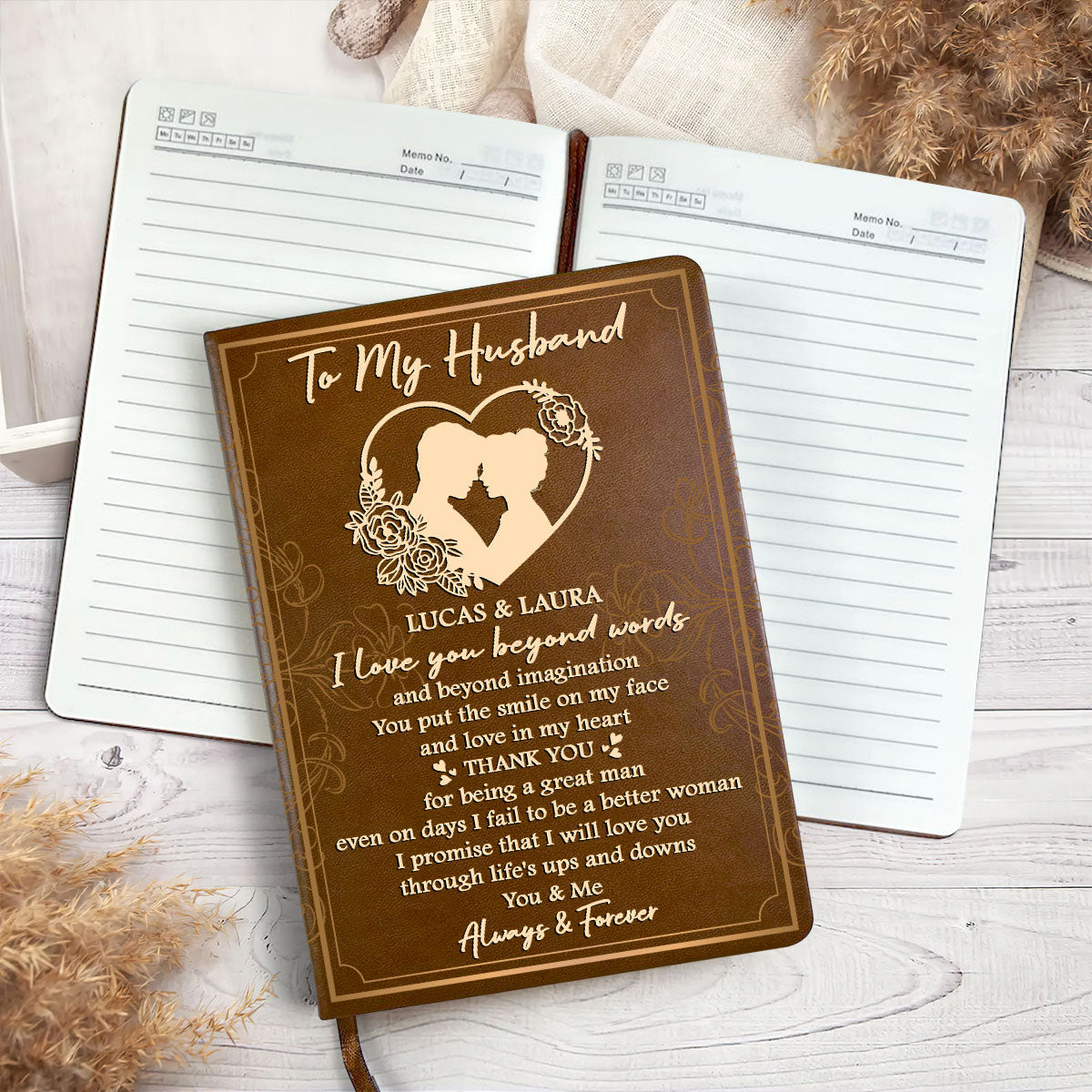 I Love You Beyond Words - Personalized Leather Cover Notebook