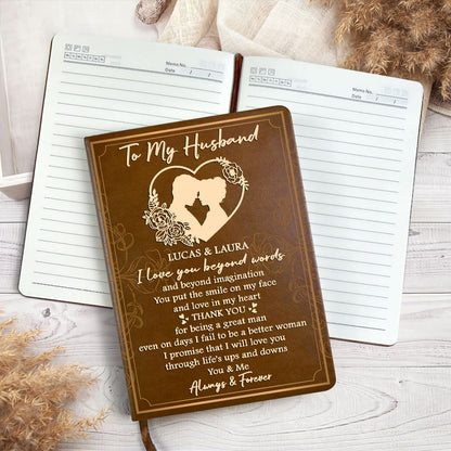 I Love You Beyond Words - Personalized Leather Cover Notebook