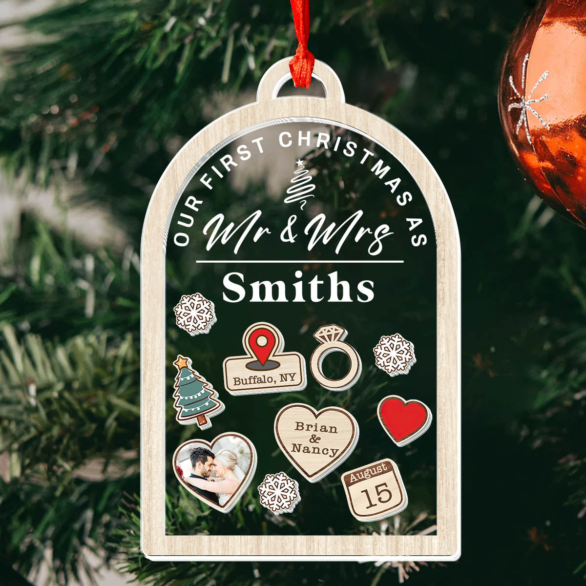 Our First Christmas As Mr and Mrs - Personalized 3 Layered Christmas Shaker Ornament