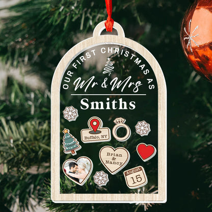 Our First Christmas As Mr and Mrs - Personalized 3 Layered Christmas Shaker Ornament