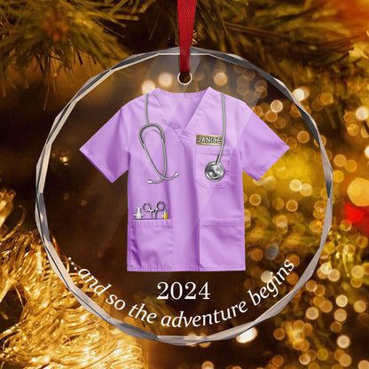 So The Adventure Begins Nurse's First Christmas - Personalized Custom Glass Ornament FCURGOPLEHA2588M