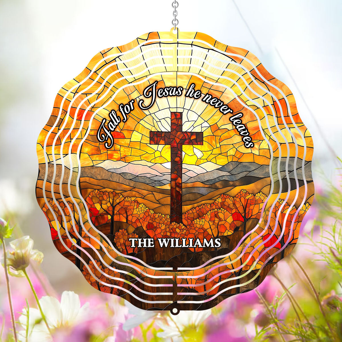 Fall For Jesus He Never Leaves - Personalized Wind Spinners FCWISPLEHA2215L