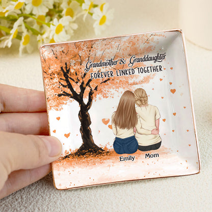 Mother And Daughters Forever Linked - Personalized Ceramic Ring Dish Square