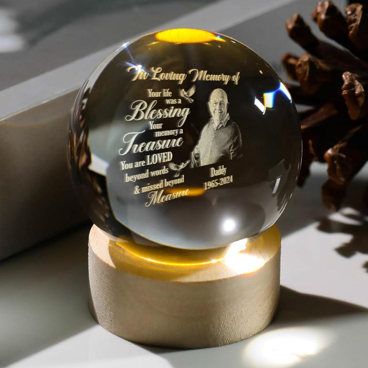 Memorial Your Life Was A Blessing - Personalized Crystal Ball Night Light