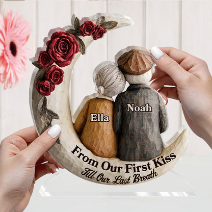 Eternal Embrace On The Crescent Moon - Personalized Custom Shaped Squared Acrylic Plaque