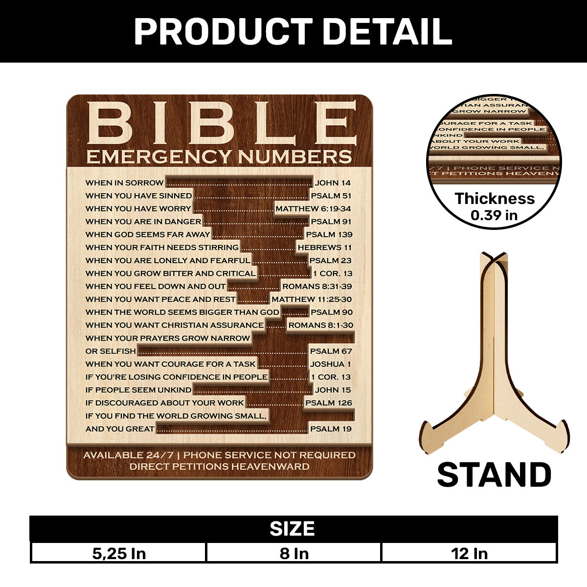 Bible Emergency Numbers - 2-Layered Wooden Plaque