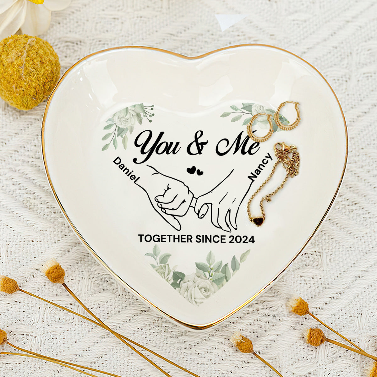 You & Me Together Gift For Wife, Girl Friend - Personalized Heart Shaped Jewelry Dish FCSHSCRDLETN2603L