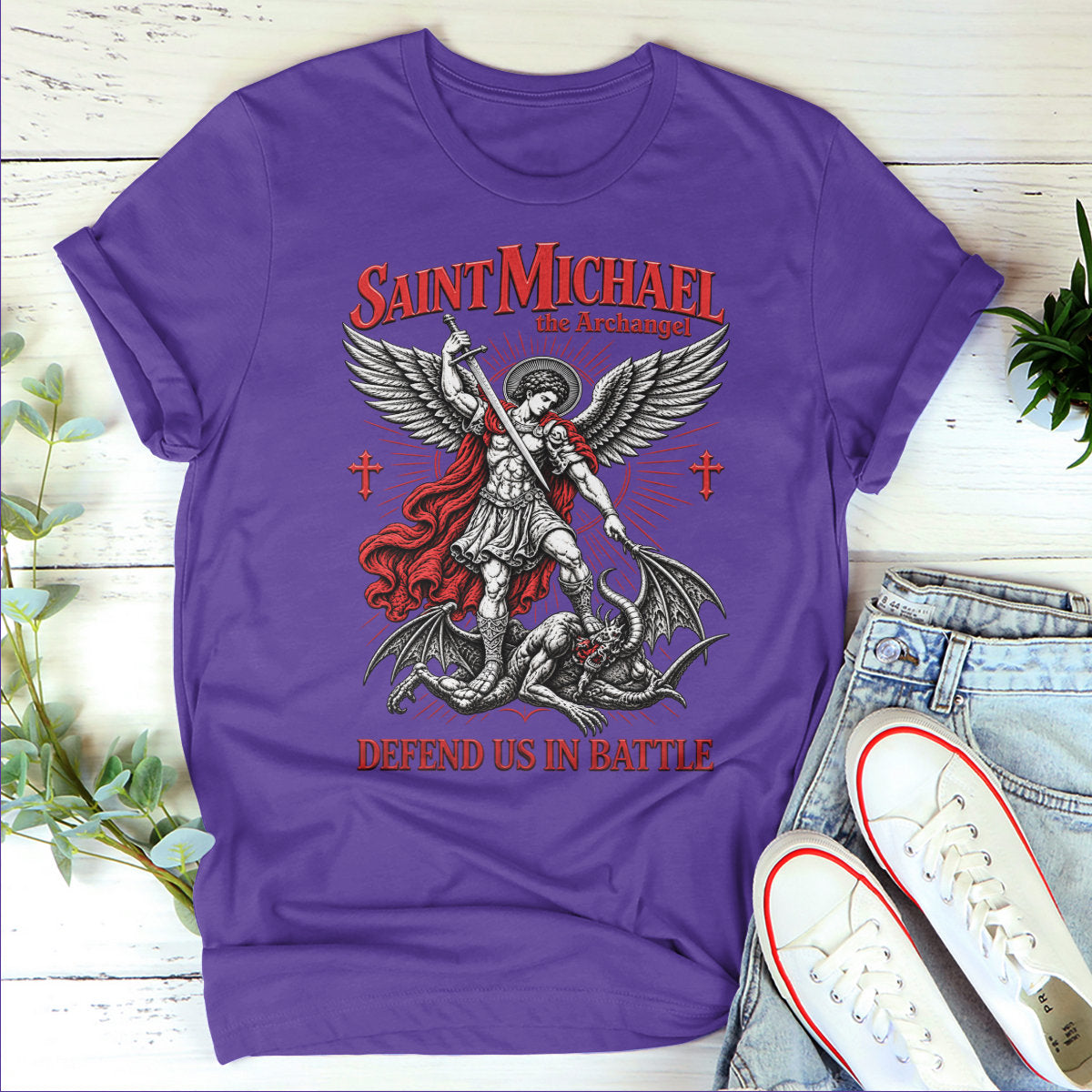 Saint Michael The Archangel Defend Us In Battle -  2D Unisex T-shirt