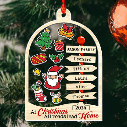 At Christmas, All Roads Lead Home - Personalized 3 Layered Christmas Shaker Ornament