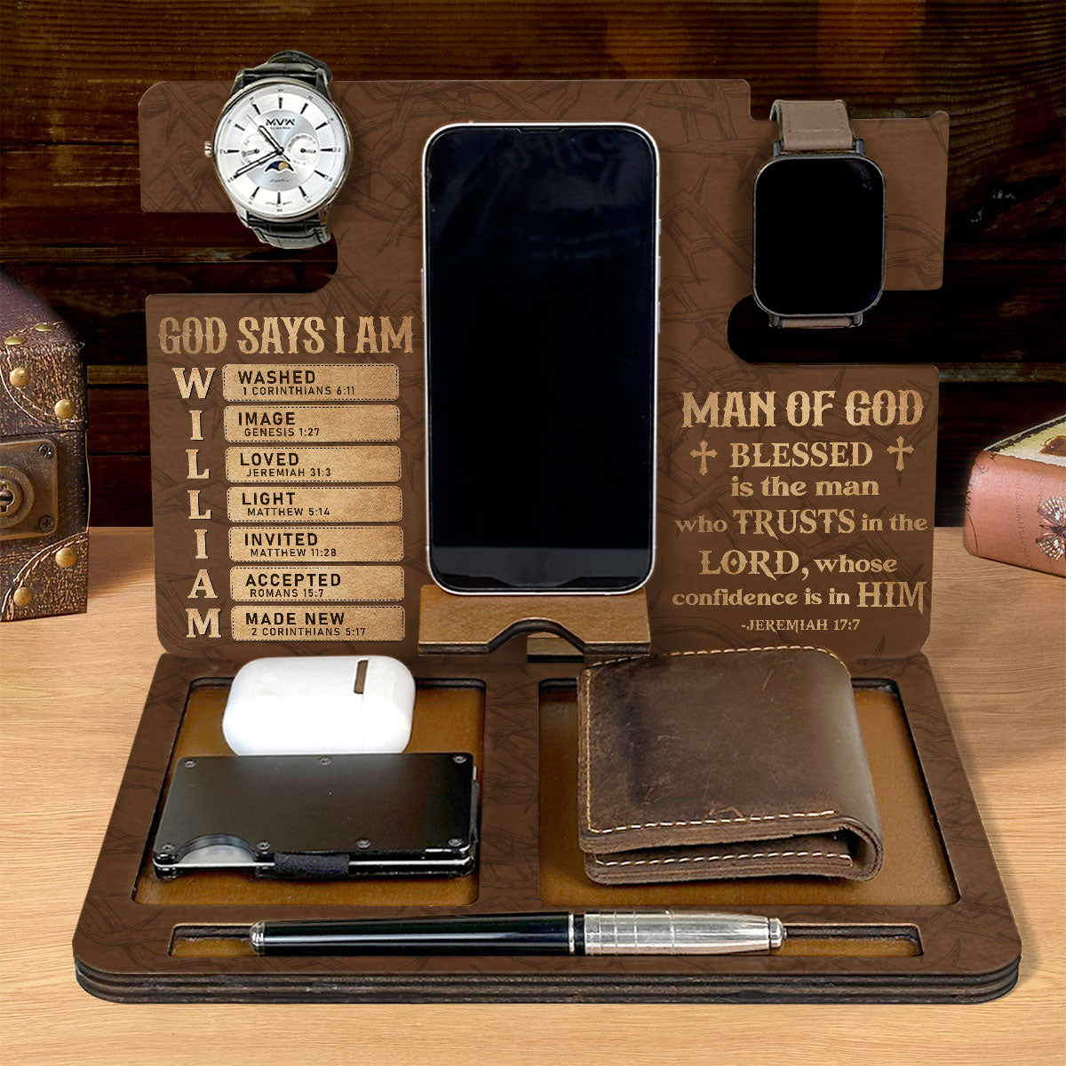 God Says I Am - Personalized Wooden Docking Station