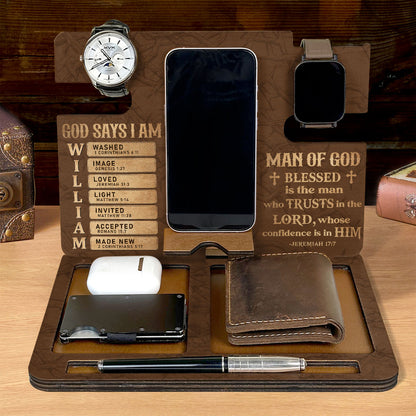 God Says I Am - Personalized Wooden Docking Station