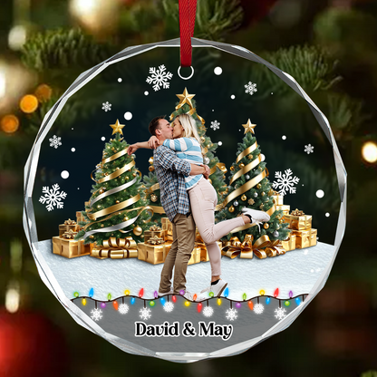 Christmas Background Photo Upload - Personalized Custom Glass Ornament