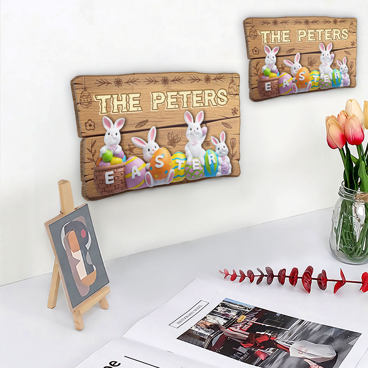 3D Easter Bunny Eggs - Personalized Wooden Sign