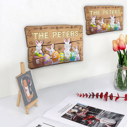 3D Easter Bunny Eggs - Personalized Wooden Sign