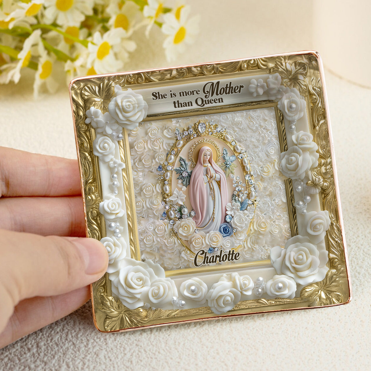 Holy Grace Virgin Mary - Personalized Ceramic Ring Dish Square