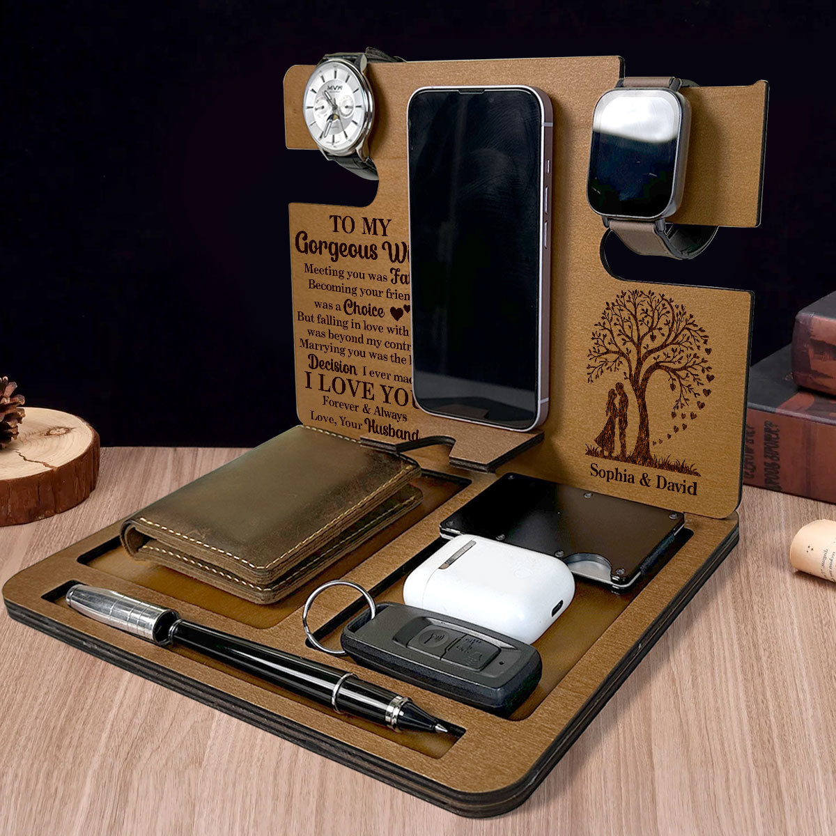Anchored In Faith Guided By Love - Personalized Wooden Docking Station
