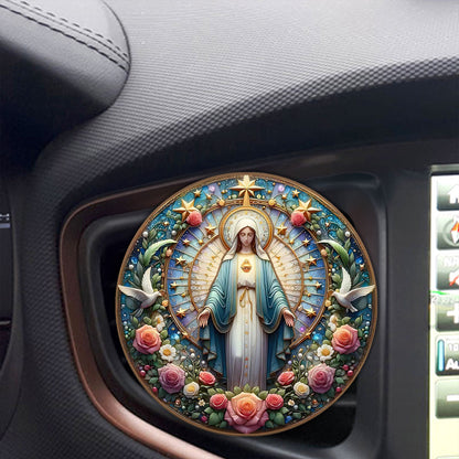 Virgin Mary Dove Flower - Car Visor Clip