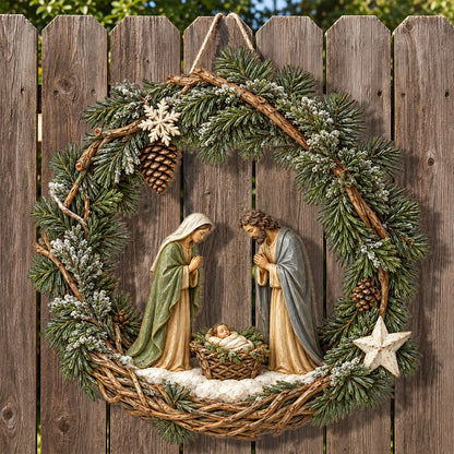 Faith & Grace Holy Family -  Wooden Door Sign