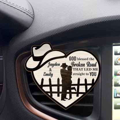 Couple God Blessed The Broken Road - Personalized Car Visor Clip