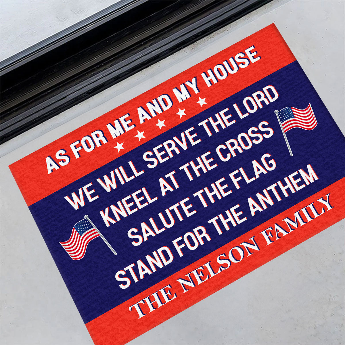 Kneel At The Cross, Salute The Flag - Personalized Doormat