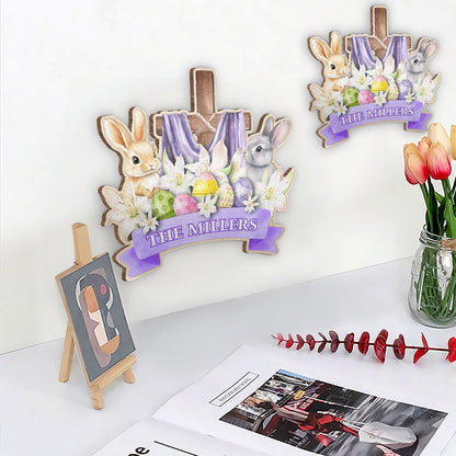 Egg Rabbit Cross - Personalized Wooden Sign