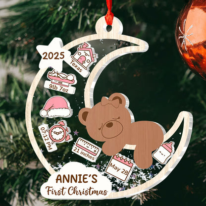 Baby's First Christmas Bear Moon - Personalized 3 Layered Christmas Shaker Ornament FCCSOLEHA2156D