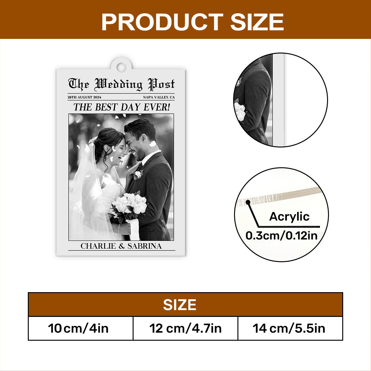 Newlywed Couple Newspaper - Personalized 1-Side Acrylic Ornament