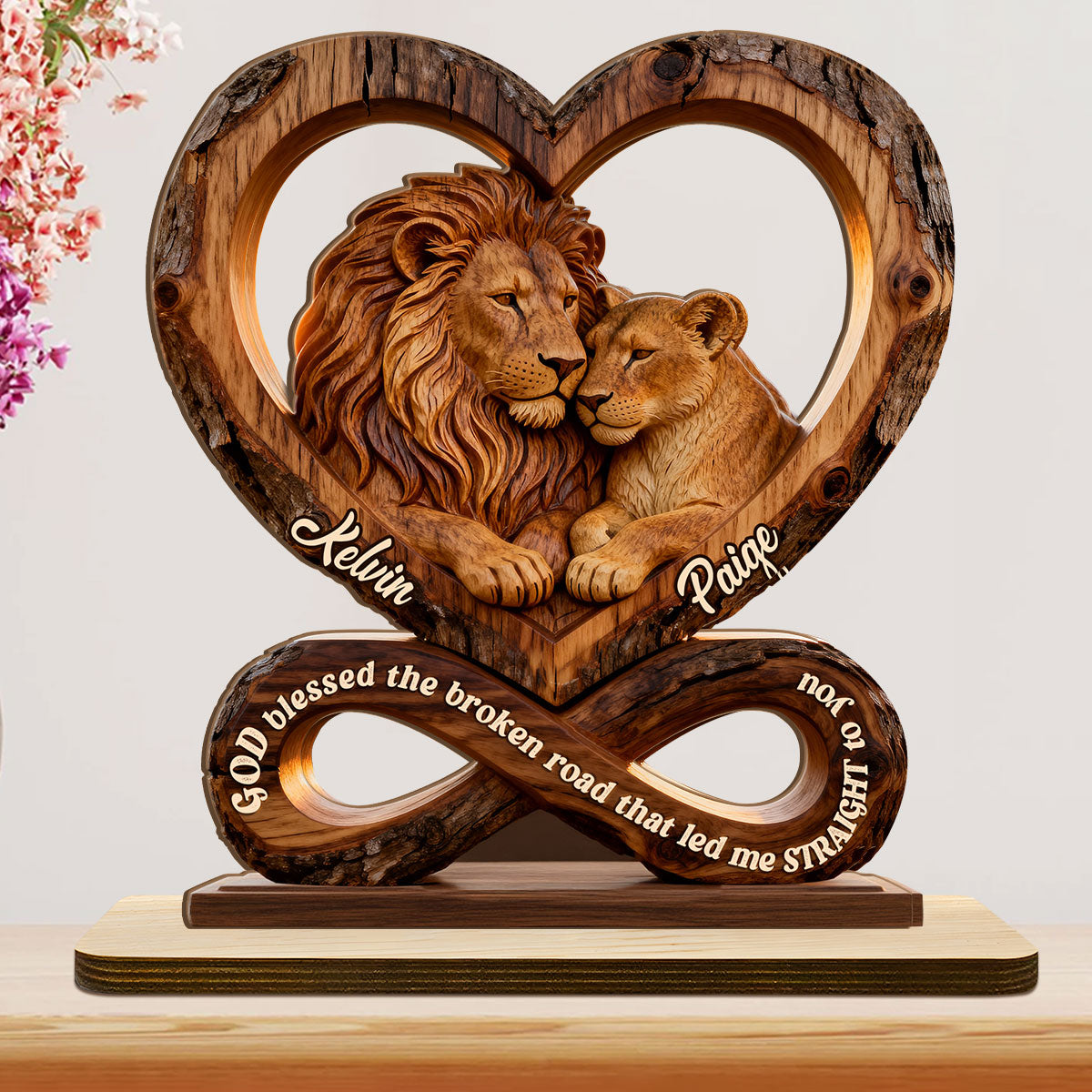 God Blessed The Broken Road That Led Me Straight To You - Personalized 2-Layer Wood Plaque With Flat Base