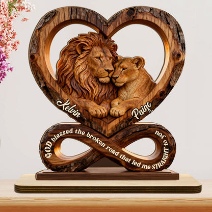 God Blessed The Broken Road That Led Me Straight To You - Personalized 2-Layer Wood Plaque With Flat Base