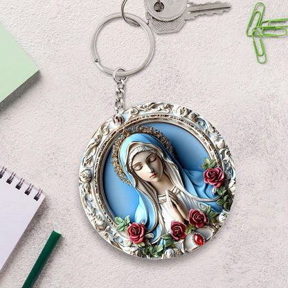 Virgin Mary With Rose - Personalized Acrylic Keychain