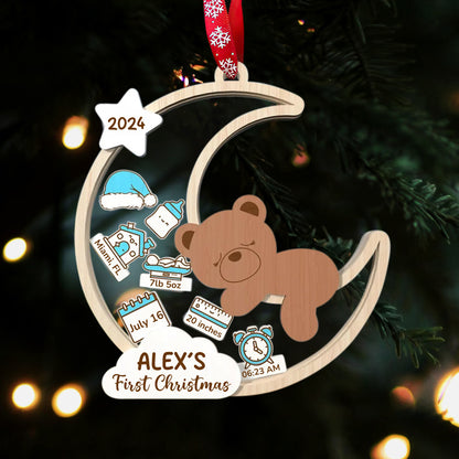 Baby's First Christmas Bear Moon - Personalized 3 Layered Christmas Shaker Ornament FCCSOLEHA2156D