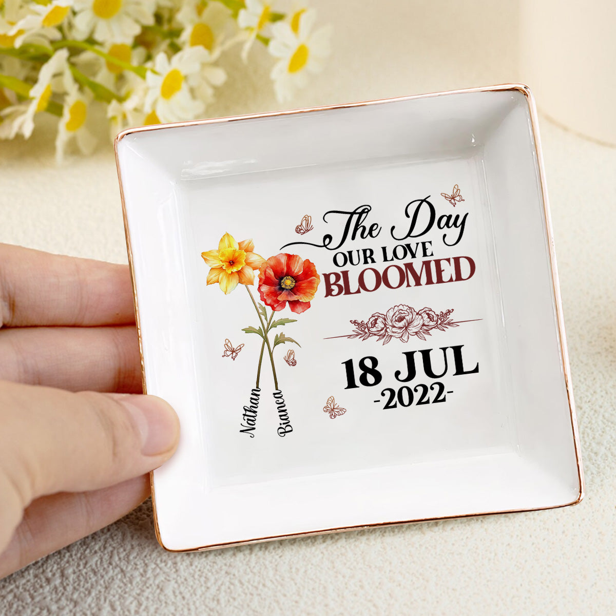 Our Love Bloomed Birth Flowers - Personalized Jewelry Dish