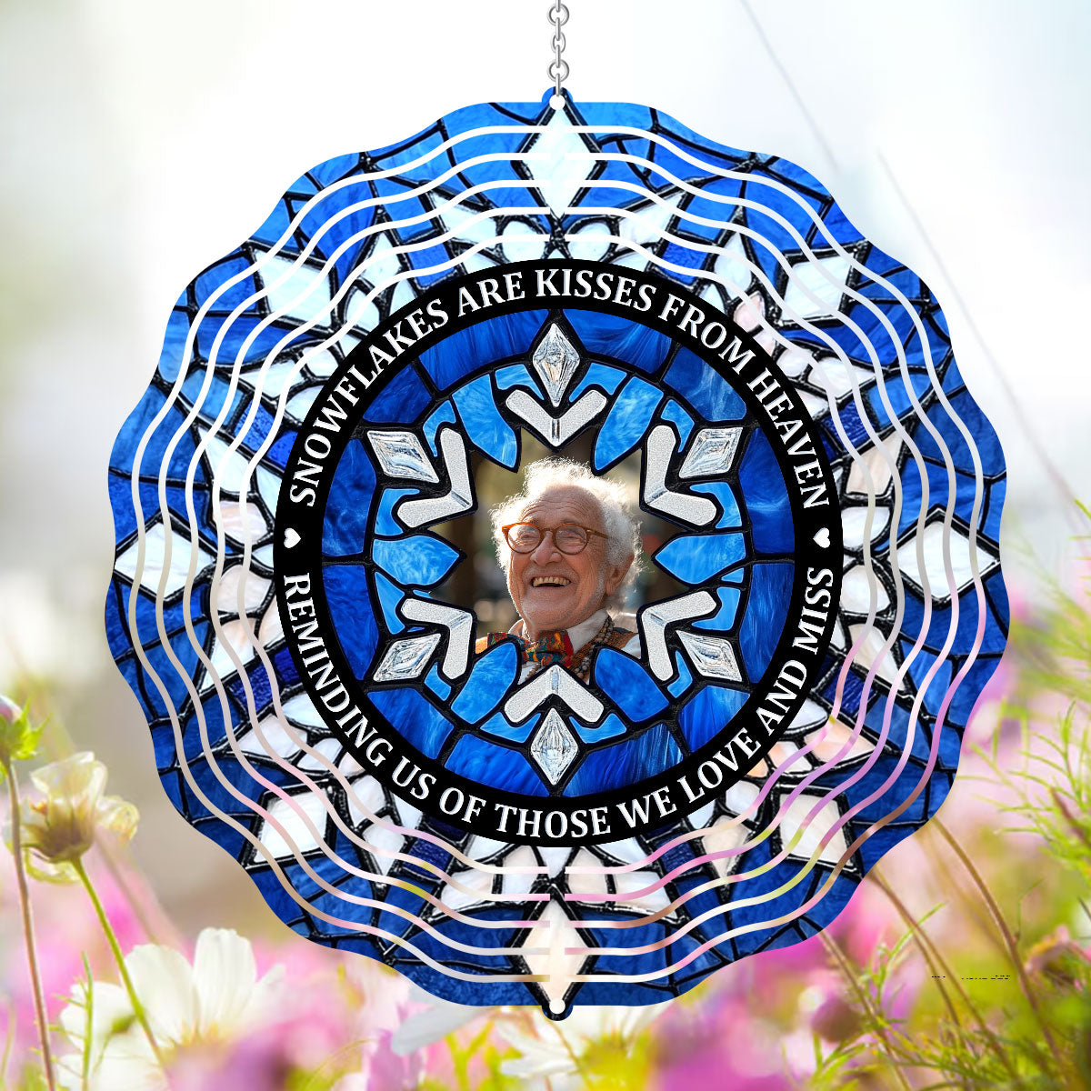 Custom Photo Snowflakes Are Kisses From Heaven Memorial - Personalized Wind Spinners