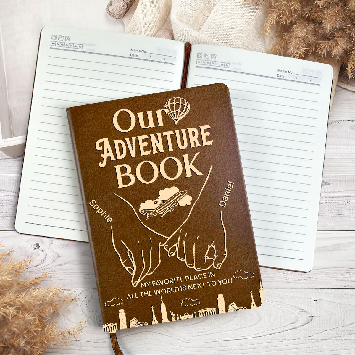 Our Adventure Book Couple - Personalized Leather Cover Notebook