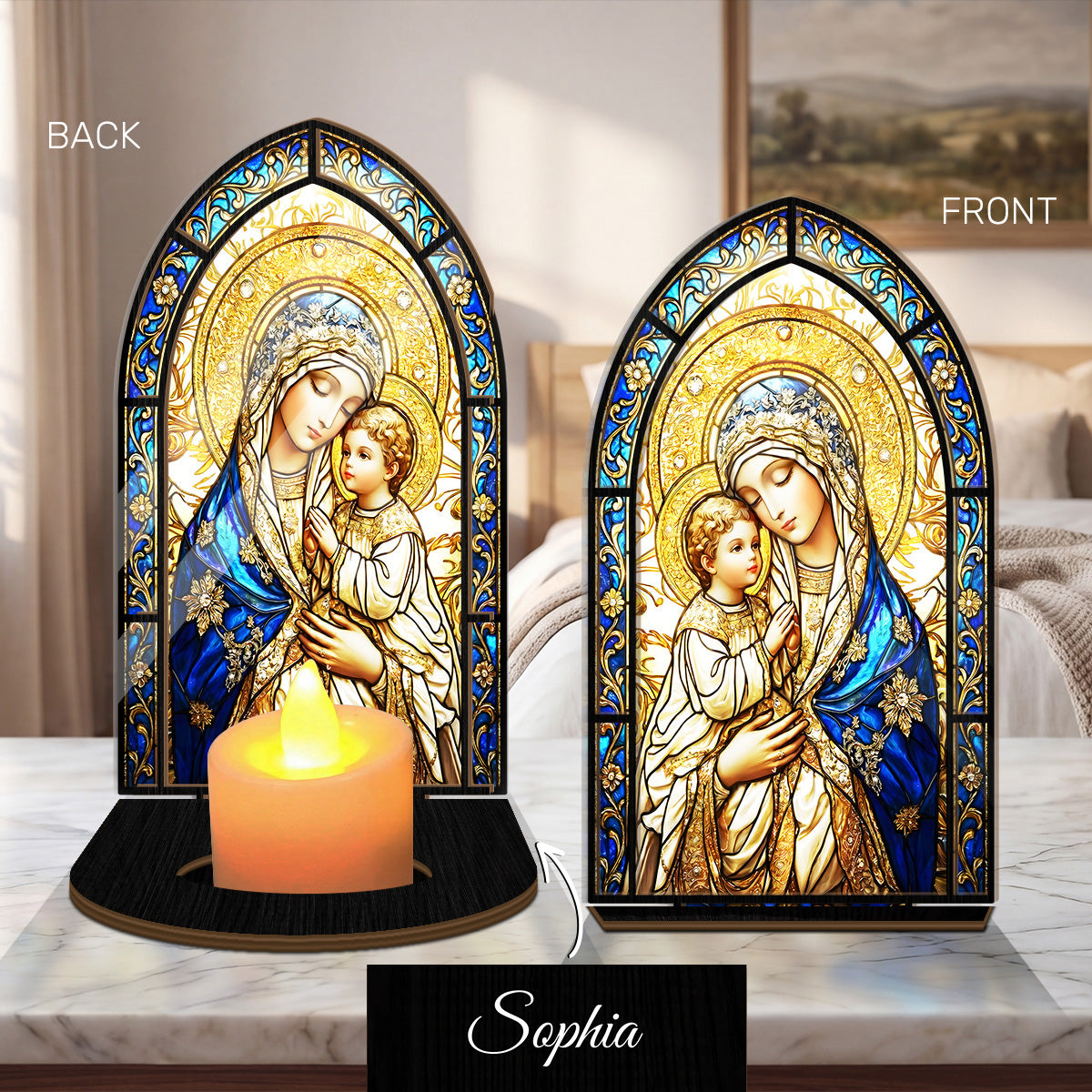 Blessed Mother And Child - Personalized Candle Holder