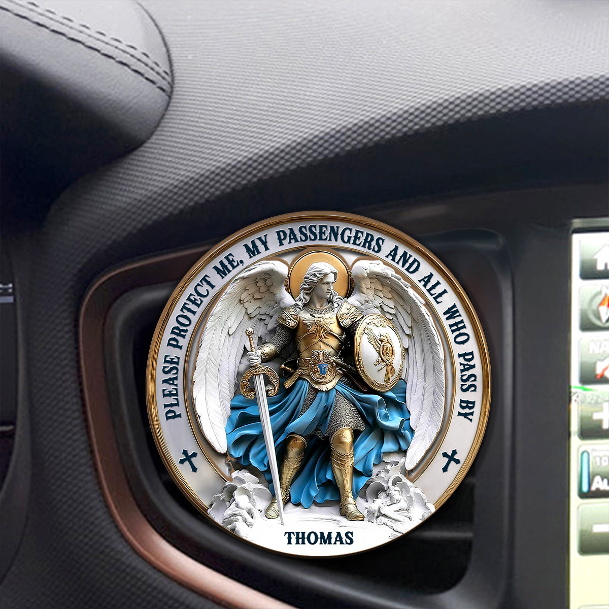 Protect Me My Passengers And All Who Pass By Archangel Car - Personalized Car Visor Clip