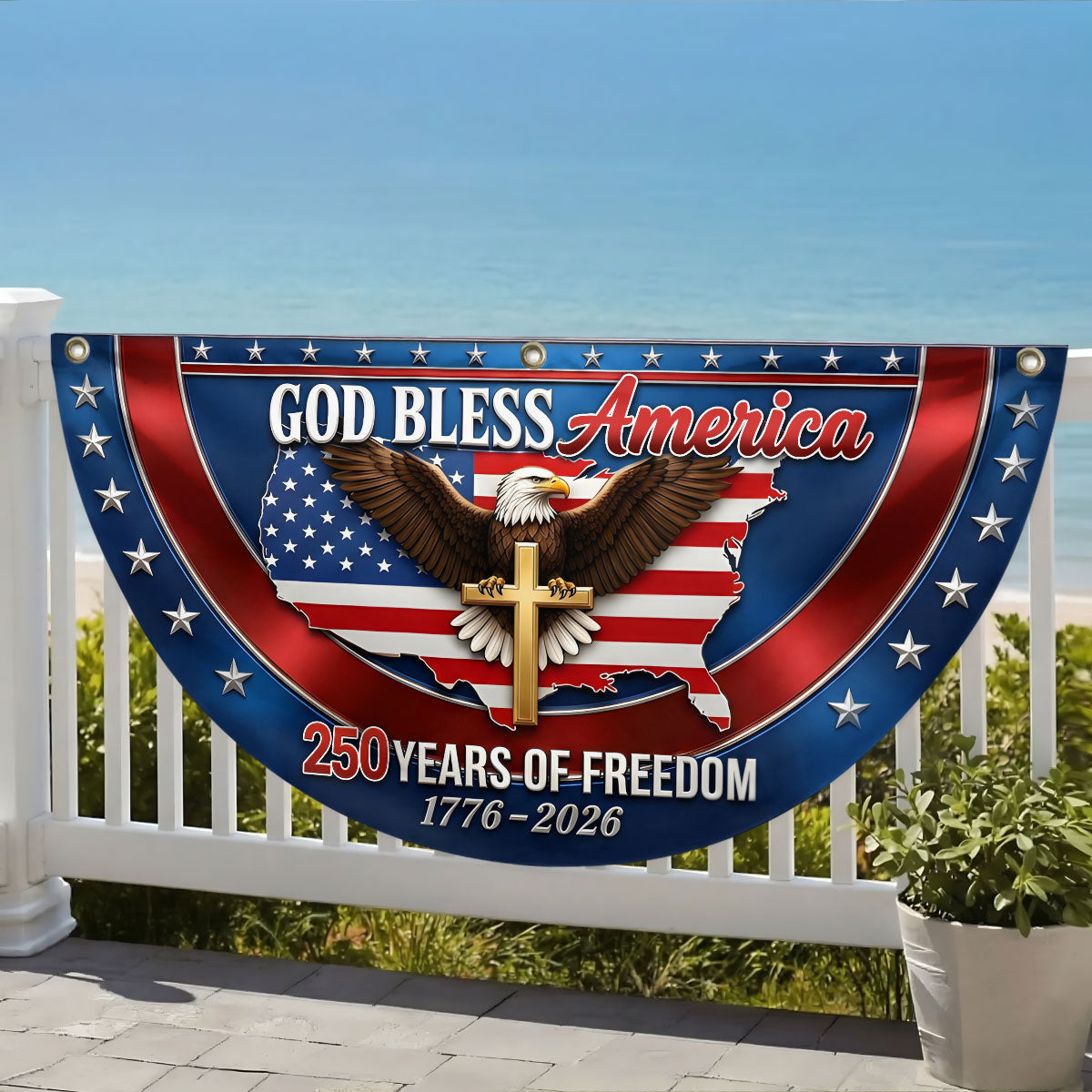 God, Freedom & Eagle Pride -  Non-Pleated Fan Flag