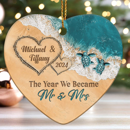 The Year We Became Mr & Mrs - Personalized Heart Shaped Ceramic Ornament FCHCOLETN2650TA