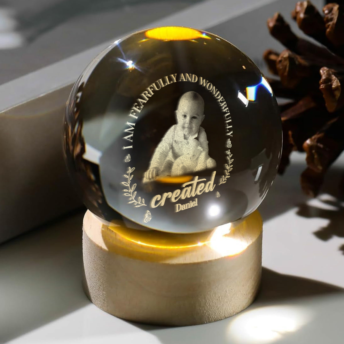 I Am Fearfully And Wonderfully Created - Personalized Crystal Ball Night Light