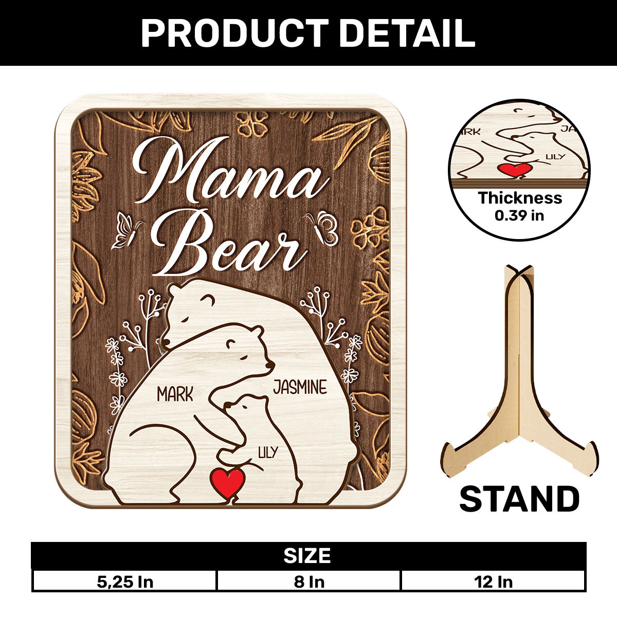 Grandma Bear Hugs - Personalized 2-Layered Wooden Plaque