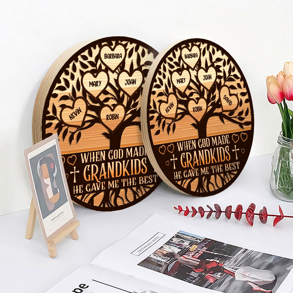 When God Made Grandkids He Gave Me The Best - Personalized Wooden Sign FCDSM1053
