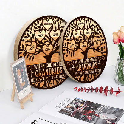 When God Made Grandkids He Gave Me The Best - Personalized Wooden Sign FCDSM1053