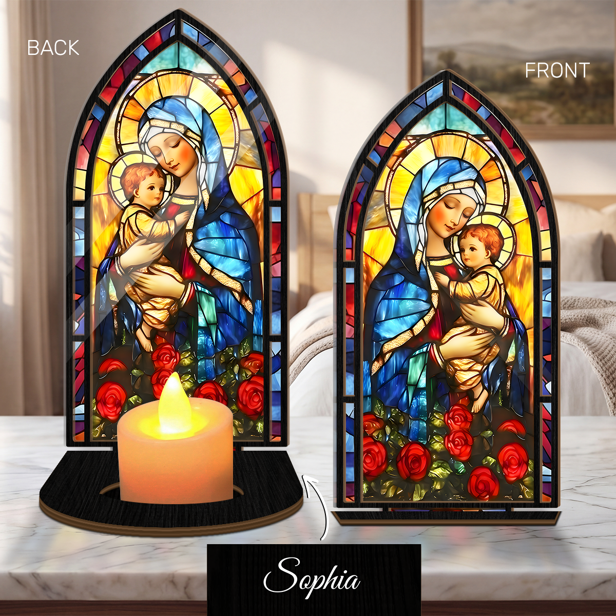 Radiant Madonna And Child - Personalized Candle Holder
