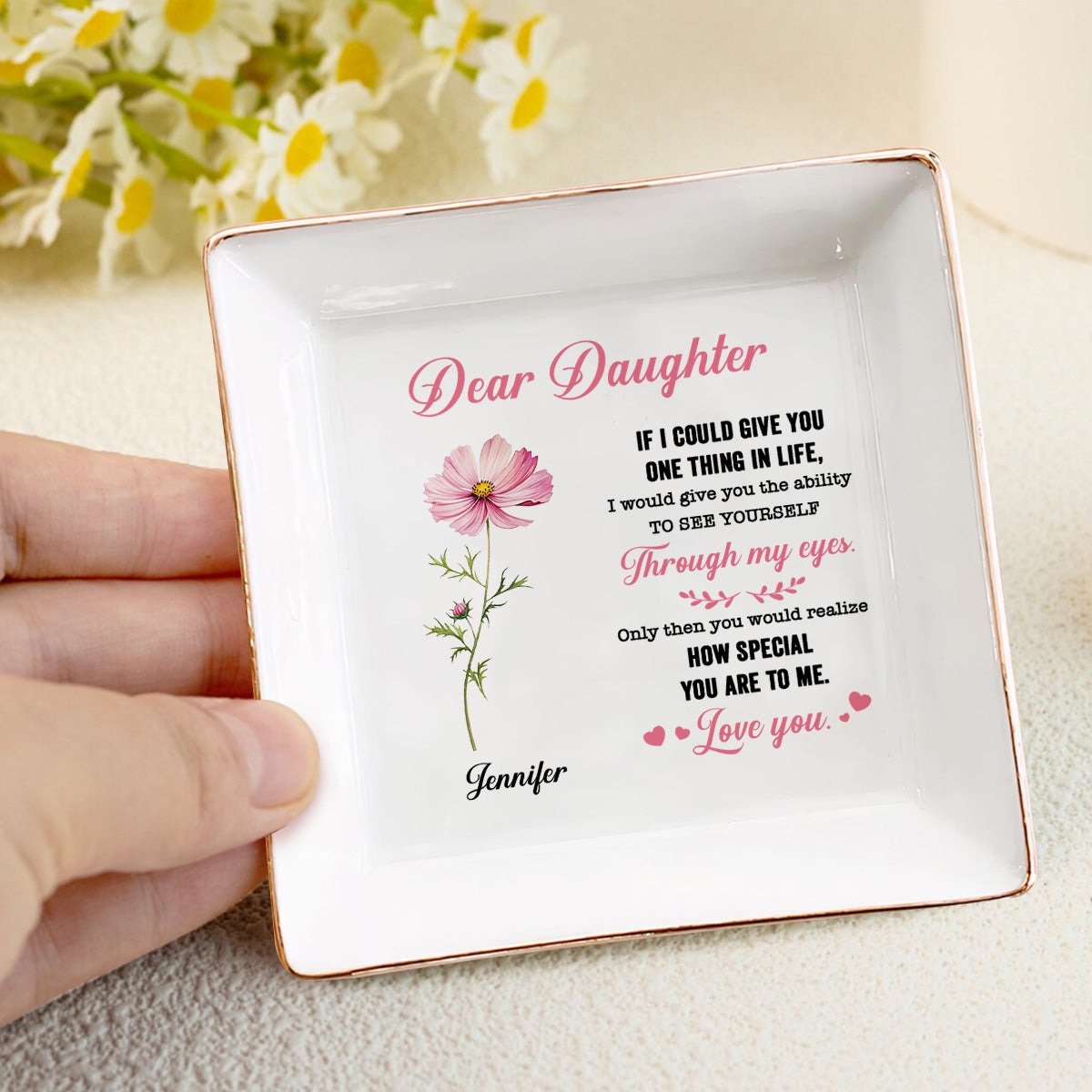 Gift To Daughter, Granddaughter Birth Month Flowers - Personalized Jewelry Dish FCJDLETN2336TA